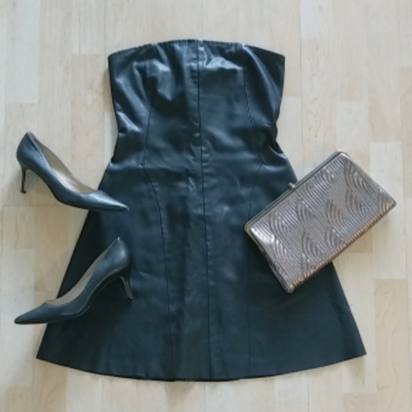 Zara Dresses & Skirts - Black vegan leather Zara strapless dress